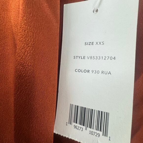 Vince Silk Flutter Sleeve Draped Neck Blouse Short Sleeve Rust Amber XS/ XXS NWT - Picture 9 of 13